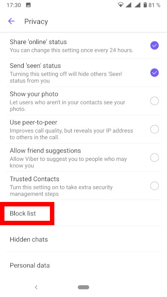 Navodila za pregled blokiranih uporabnikov na Viber